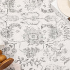 Gray Area Rug 7x9 Machine Washable Vintage Living Room Distressed Non Slip Carpet Traditional Indoor Bedroom Grey Retro Floral Accent Throw Large Rug for Office Kitchen Dining Room