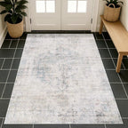 Washable Light Blue Rugs for Entryway Indoor - 3x4 Throw Rug for Large Kitchen, Bedroom Bedside, Bathroom, Mudroom, Mordern Abstract Medallion Décor, Non Slip Low Pile Fade Resistant