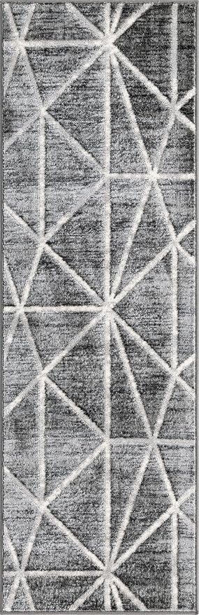 Rugs.com Lattice Trellis Collection Rug – 6 Ft Runner Gray Low-Pile Rug Perfect for Hallways, Entryways