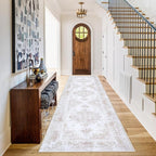 Runner Rug 2x6 Vintage Rugs, Machine Washable Kitchen Runner Retro Medallion Distressed Rug Non-Slip Soft Low Pile Hallway Rugs for Entryway Bedroom Bathroom Laundry(Beige,2'x6')