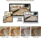 Bavni 8x10 Area Rugs for Living Room, Microfiber Machine Washable Non-Slip Vintage Floral Rug, Low Pile Lightweight Carpet for Bedroom, Dining Room, Home Office, Beige & Terracotta