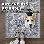 KILOCOCO Area Rug 3x5 Entryway Rug Washable Printed Vintage Floral Rubber Backed Non Slip Indoor Kitchen Rugs for Living Room Laundry Room Playroom Mudroom Moroccan Area Rugs, Grey