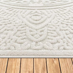 Paco Home Modern in- and Outdoor Rug with Carved Oriental Mandala Pattern in Cream, Size: 6'7" x 9'6"
