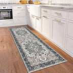 KOZYFLY Runners for Hallways 2x6 Ft Washable Kitchen Runner Rug Boho Runner Rug for Entryway Indoor Printed Oriental Faux Wool Floor Carpet Runner for Bedroom Kitchen Hall, Black/Taupe/Beige