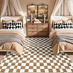 jinchan 6x9 Brown Checkered Area Rugs for Kids Room - Machine Washable Rug Modern Neutral Geometric Lattice Soft Non-Slip Carpet for Nursery Playroom Classroom Living Room Bedroom Home Office