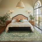 jinchan Floral 6x9 Green Area Rugs for Living Room - Machine Washable Vintage Distressed Design Soft Throw Rug Non-Slip Large Carpet for Bedroom Dining Room Home Office Nursery (6x9ft,Dark Green)