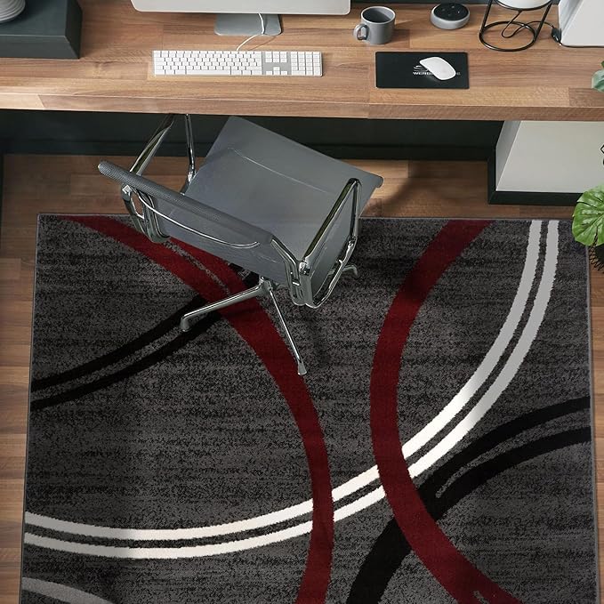 Rugshop Modern Wavy Circles Design Non-Shedding Area Rug, Carpet for Bedroom, Entryway, or Office, Red, 3'3" x 5'
