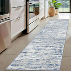 Modern Abstract Hallway Runner Rug, Blue White Washable Kitchen Runner Non-Slip Soft 2x8 Runner Rug Thin Print Faux Wool Carpet for Entryway Bedroom Laundry Room Indoor Home Decor