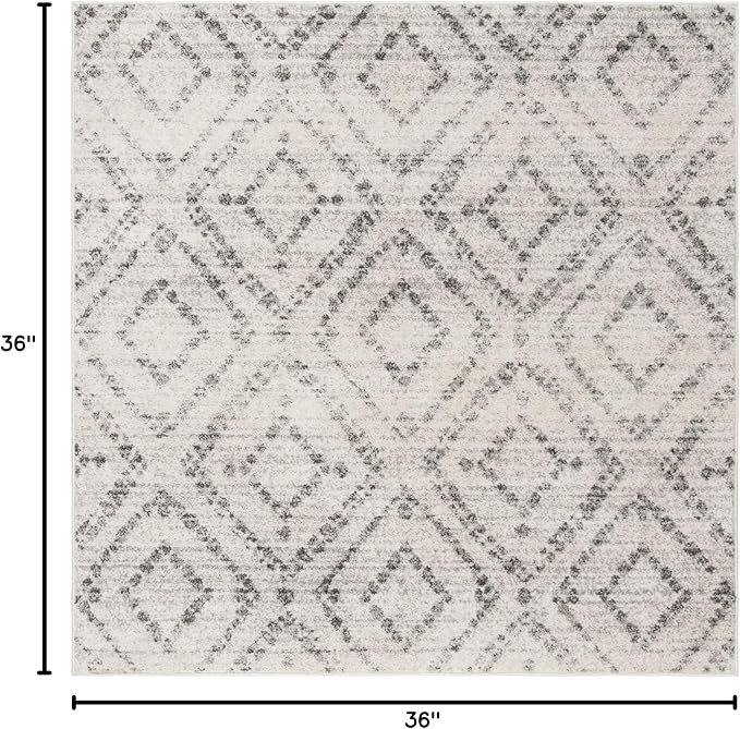 SAFAVIEH Adirondack Collection Area Rug - 3' Square, Light Grey & Grey, Modern Diamond Distressed Design, Non-Shedding & Easy Care, Ideal for High Traffic Areas in Living Room, Bedroom (ADR131C)