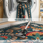 Boho Washable Green Bathroom Kitchen Runner Rug, 2x8 Egypt Hallway Entryway Rug Runner, Non Slip Botanical Floral Vintage Carpet for Entry Living Laundry Room (Dark Green, 2 x 8)