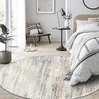 MUJOO Round Rugs 5ft,Circle Area Rug Washable,Circular Throw Carpet for Living Room Dining Room,Modern Abstract Non Slip Indoor Accent Neutral Beige and Grey
