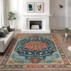 WILLSUN Washable Area Rugs, 6x9 Non-Slip Boho Large Area Rugs for Living Room, Bedroom, Machine Washable Vintage Rug, Indoor Floral Print Carpet for Home Decor, Kid & Pet Friendly Mat
