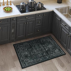Distressed Black Kitchen 2x3 Rugs Non Slip Washable, Vintage Medallion Pinted Dark Door Mat Indoor Entrance Entryway, Small Low Pile Rugs for Bathroom Vanity/Laundry Room/Bedroom