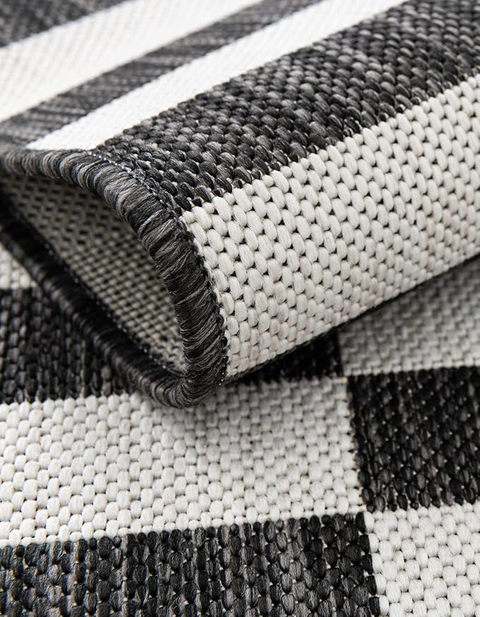 Unique Loom Outdoor Striped Collection Area Rug - Striped (3' 1" x 6' 1" Hearth Charcoal/Ivory)