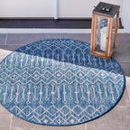 Unique Loom Outdoor Trellis Collection Area Rug - Tribal Trellis (4' 1" Round, Blue/ Ivory)