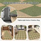 Lahome Green Checkered Easy Jute Rug, 3x5 Washable Outdoor Rug Neutral Rug for Entryway, Checkerboard Non Slip Non Shedding Floor Carpet for Living Room Front Door Porch