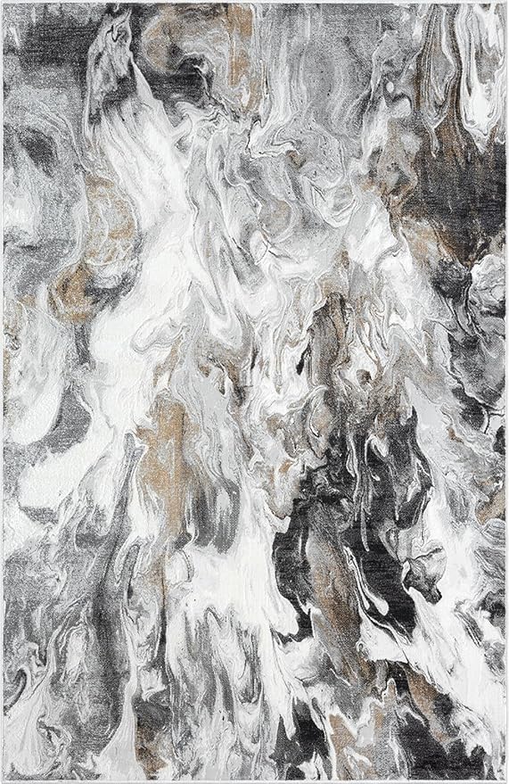 Abani Regal Collection Area Rug - Abstract Grey Black Marble Swirl Design - for Living Room, Bedroom & Office (6' x 9') Washable