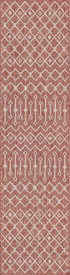 Unique Loom Outdoor Trellis Collection Area Rug - Tribal Trellis (2' x 8' Runner, Rust Red/ Ivory)