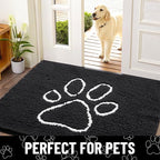 Smiry Dog Door Mat for Muddy Paws, Absorbent Dirt Trapper Non Slip Quick Dry Washable Chenille Mat for Mud Dogs, Entry Rug for Indoor and Outdoor (59x35 Inches, Black and White)