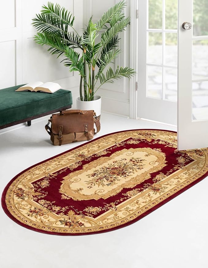 Rugs.com Chateau Collection Rug – 5' 3 x 8' Oval Red Medium Rug Perfect for Living Rooms, Large Dining Rooms, Open Floorplans