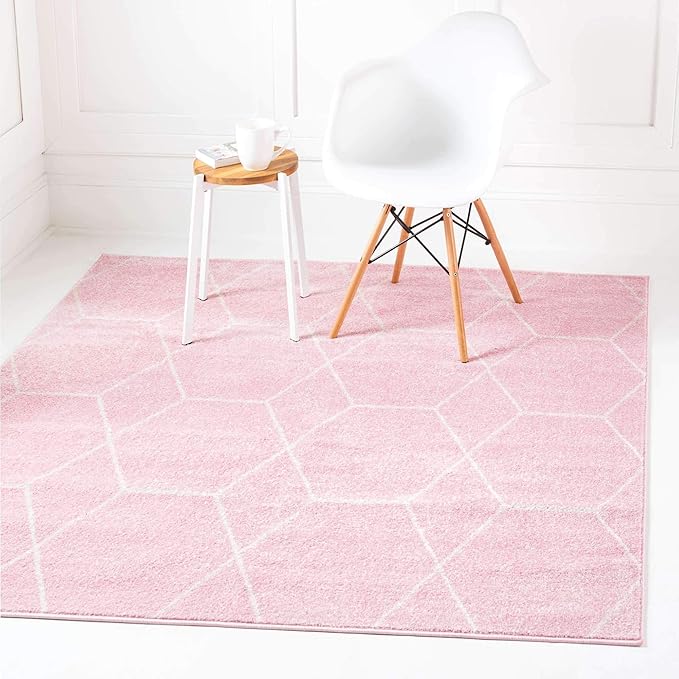 Unique Loom Trellis Frieze Collection Area Rug - Geometric (7' Square, Light Pink/ Ivory)
