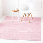 Unique Loom Trellis Frieze Collection Area Rug - Geometric (5' Square, Light Pink/ Ivory)