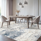 Area Rug Living Room Rugs - 10x13 Large Soft Indoor Neutral Modern Abstract Low Pile Washable Rug Carpet for Bedroom Dining Room Farmhouse Home Office - Beige Blue