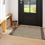 Collive Washable Small Bathroom Rug 2x3, Hand Woven Low Profile Front Door Mat Natural/Black Farmhouse Entryway Rugs, Cotton Reversible Kitchen Carpet for Foyer Bedroom Door Decor