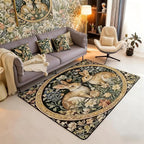 Rustic Rabbits 3 x 5 Area Rug Country Plant Leaves Floral Rugs for Living Room | Vintage Farmhouse Style Farm Animals Washable Rug, Cute Rabbit Botanical Carpet Indoor Floor Mat