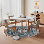 Easy-Going Round Rug 5ft Area Rug Medallion Distressed Washable Circle Rugs for Living Room Non-Slip Bedroom Rug Low Pile Lightweight Vintage Retro Throw Rug for Dining Room Kitchen Office, Teal Brick
