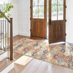 Lahome Moroccan Hallway Runner Rug, 2'5''x8' Ultra-Thin Washable Runners for Hallways Kitchen, Oriental Laundry Room Rug Non-Slip Vintage Long Carpet for Entryway Bedroom Bathroom, Cream/Multi