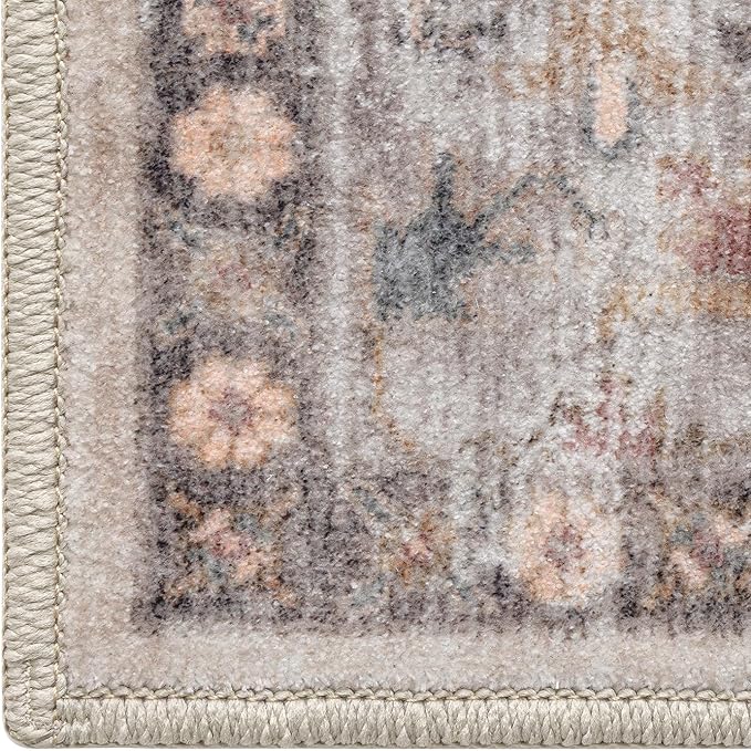 LUMI Indoor Thin Door Mat, 32x47 Washable Small Inside Doormat, Non Slip Low Pile Oriental Floor Carpet, Vintage Distressed Area Rug for Front Door,Entrance,Bedroom, Beige