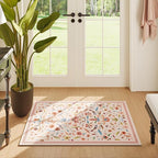 Vintage Medallion Floral Indoor Door Mat 2x3, Machine Washable Entryway Rug, Low Pile Soft Small Carpet, Non-Slip Area Rug for Entrance, Bedroom, Kitchen & Kids Room | Pink