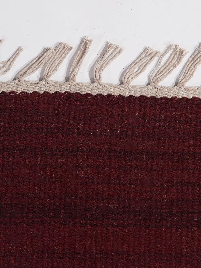 Rugsotic Carpets Hand Woven Flat Weave Kilim Wool 4'x6' Area Rug Solid Burgundy D00111