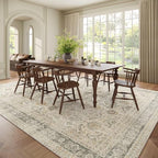 Washable 10x14 Area Rugs for Living Room, Boho Non-Slip Vintage Distress Large Rugs for Bedroom Dining Room Office, 0.3" Neutral Oriental Throw Thin Carpet, Grey/Beige/Orange/Multi