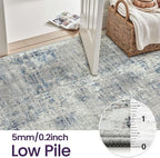 DEXI 4x6 Area Rug for Living Room, Modern Abstract Thin Washable Rug Indoor Floor, Non Slip Stain Resistant Low Pile Carpet for Dining Room Bedroom Office, Blue