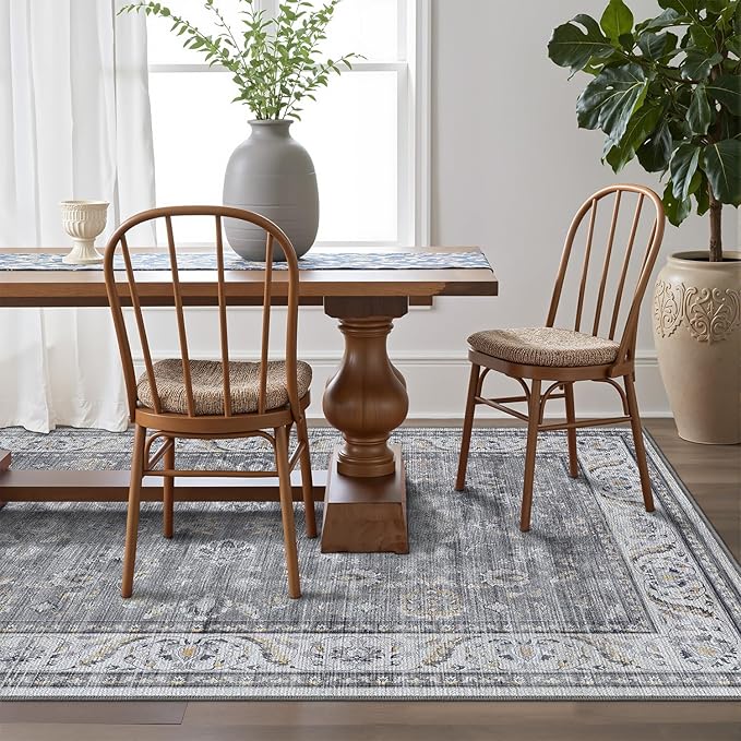 LUMI Washable Area Rug for Living Room, 8x12 Ultra Soft Traditional Vintage Rugs Non Slip with Rubber Backing, Low Profile, High Traffic, Stain Resistant Carpets, Ideal for Bedroom, Dining Room