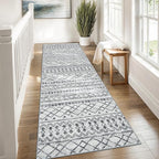 KUTA Boho Runners for Hallways 3x8 Grey Moroccan Washable Runner Rug Non-Slip Vintage Kitchen Rugs Ultra Soft Distressed Geometric Floor Carpet for Bedroom Laundry Living Room