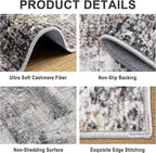 Area Rugs 9x12 Living Room - Washable Rug Modern Abstract Soft Large Neutral Non-Slip Carpet Indoor Floor Thin Carpets for Bedroom Dining Room Farmhouse Nursery Home Office Brown Black Grey