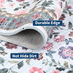 Washable Runner Rug 2.5 x 8 Non-Slip Non-Shedding Soft Vintage Bedside Low Pile Farmhouse Floral Carpet, Indoor Foldable Printed Entryway Rug for Hallway Kitchen, Light Blue