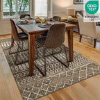 4x6 Machine Washable Area Rug for Living Room, Brown Vintage Moroccan Rug Large Non-Slip Low Pile Soft Faux Wool Carpet, Kids and Pets Friendly for Bedroom Dining Room Farmhouse Home Decor Rug