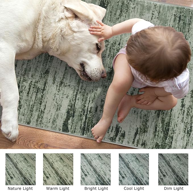 Modern Abstract Runner Rug 2x6, Forest Green Washable Kitchen Runner Non-Slip Soft Hallway Rug Runner Thin Print Faux Wool Carpet for Entryway Bedroom Laundry Room Indoor Home Decor