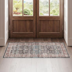 Dripex Vintage Washable Area Rug - 2x4 Indoor Door Mat Oriental Medallion Accent Throw Rug Distressed Foldable Non-Slip Low-Pile Bathroom Kitchen Rug for Entryway Laundry Room Living Room Bedroom