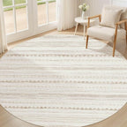 Nakagishi Round Rug Boho Area Rugs: 8x8 Washable Large Circle Neutral Soft Stain Resistant Non-Slip Carpet for Women Aged 25-45 Farmhouse Decor Enthusiasts - Living Room Bedroom Dining Room Nursery