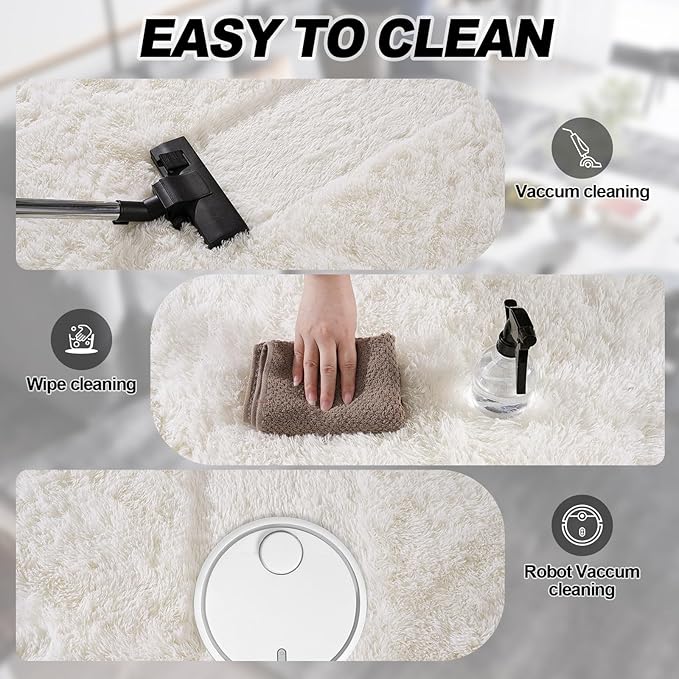Cream White Plush Rug for Living Room Fuzzy Carpet for Bedroom Dorm, Non-Slip High Pile Rug, Shag Rug for Playroom Nursery Home Office Decor 5X7 Ft
