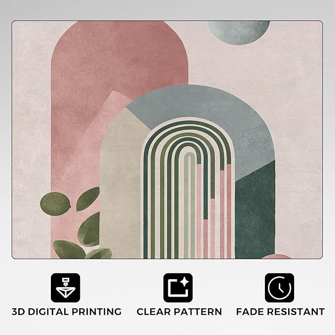 Mid Century Modern Rugs for Home Decor, 5x8 ft, Boho Abstract Geometry Area Rugs for Living Room, Soft Non Slip Washable Minimalist Arched Carpet Bedroom Decorations Dt-Ghf-19