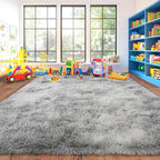 Large Soft Fluffy Rugs for Bedroom, Anti-Skid Indoor Carpet Nursery Rugs for Kids Room Home Decor, Fuzzy Rug Tie-Dyed Light Grey 9x12 Feet