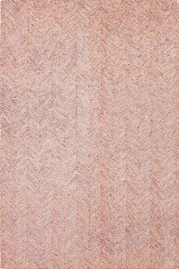 Modern Herringbone Chevron Collection Handcrafted Wool Area Rug - Durable, Zigzag Pattern, for High Traffic, Contemporary Design for Living Room, Bedroom, Dining Room Decor (Blush Pink, 2.6' x 12')