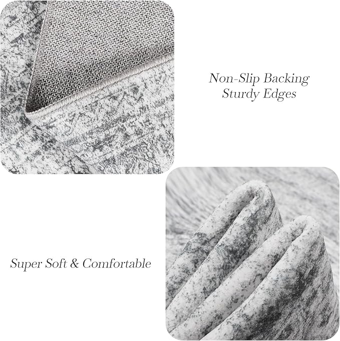 7x9 Area Rug for Living Room Washable Abstract Vintage Soft Thin Indoor Floor Non-Slip Carpet for Bedroom Dining Room Grey