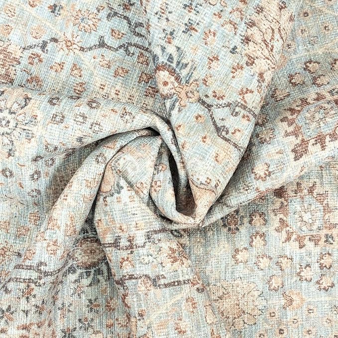 GLN Rugs Traditional Collection - Machine Washable Area Rug, Traditional Washable, Non Slip, Low Pile Chenille Rug, Living Room, Bedroom, Kitchen Rug (8' x 10' Light Blue)